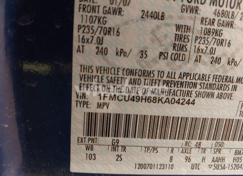 Photo 9 of 2008 Ford Escape HYBRID (VIN 1FMCU49H68KA04244)