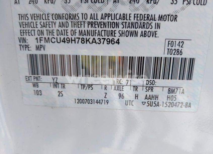 Photo 9 of 2008 Ford Escape HYBRID (VIN 1FMCU49H78KA37964)