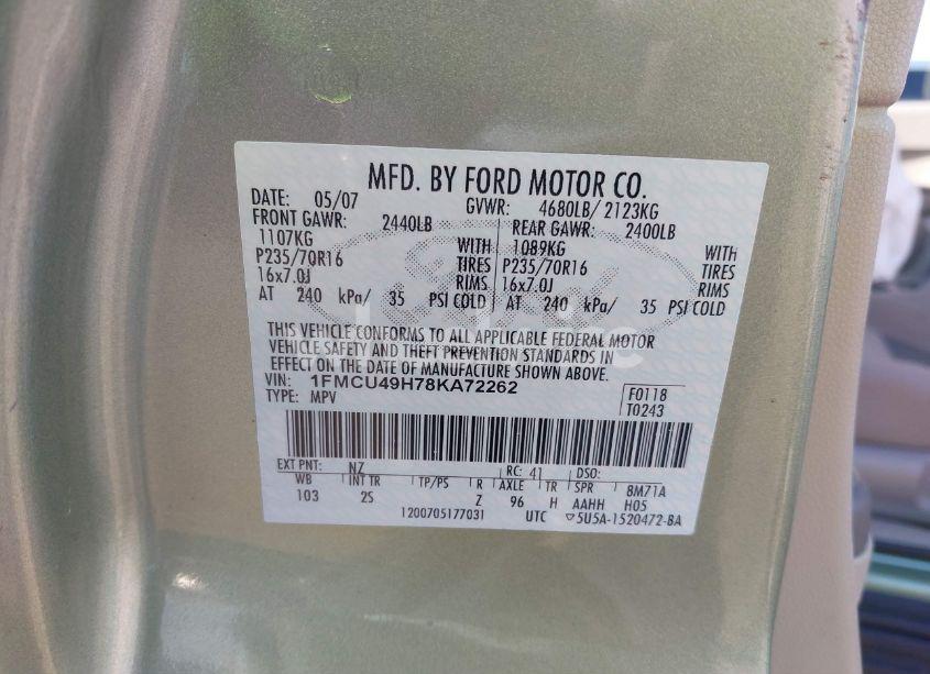 Photo 9 of 2008 Ford Escape HYBRID (VIN 1FMCU49H78KA72262)