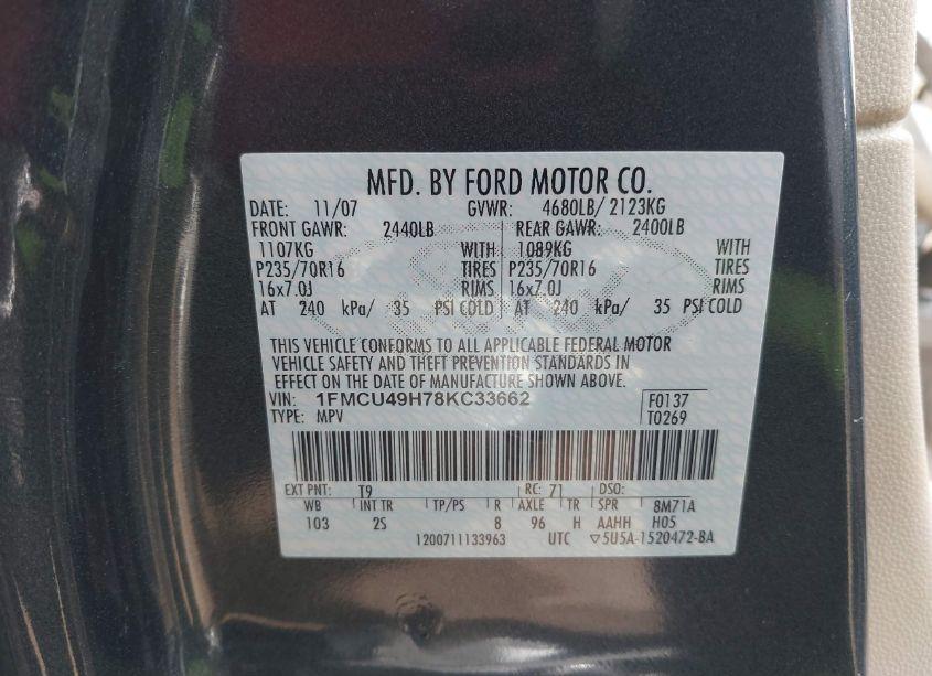 Photo 9 of 2008 Ford Escape HYBRID (VIN 1FMCU49H78KC33662)