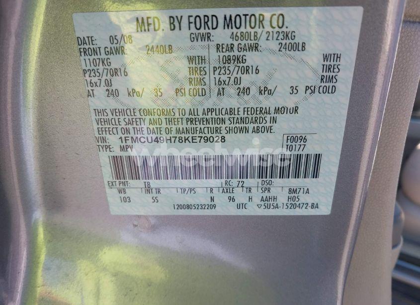 Photo 9 of 2008 Ford Escape HYBRID (VIN 1FMCU49H78KE79028)