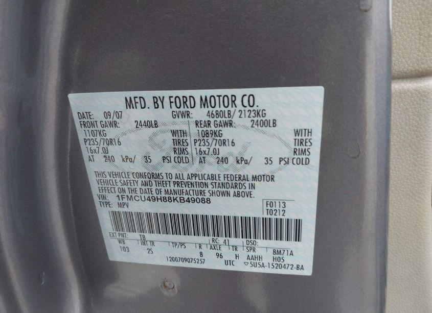 Photo 9 of 2008 Ford Escape HYBRID (VIN 1FMCU49H88KB49088)