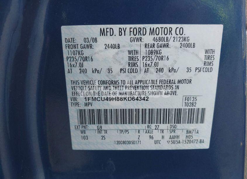 Photo 9 of 2008 Ford Escape HYBRID (VIN 1FMCU49H88KD64342)