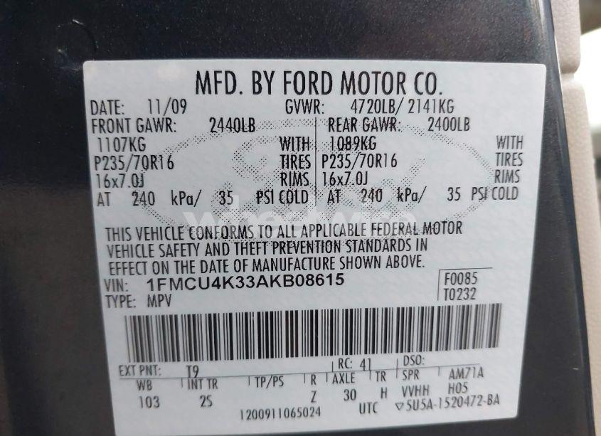 Photo 9 of 2010 Ford Escape HYBRID LIMITED (VIN 1FMCU4K33AKB08615)