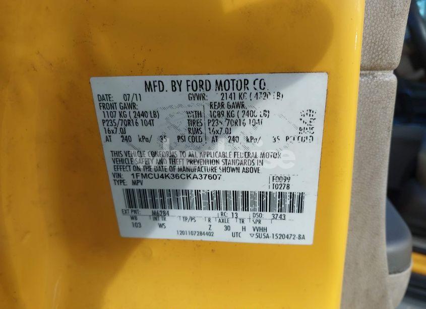 Photo 9 of 2012 Ford Escape HYBRID (VIN 1FMCU4K36CKA37607)