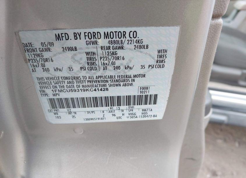 Photo 9 of 2009 Ford Escape HYBRID LIMITED (VIN 1FMCU59319KC41428)