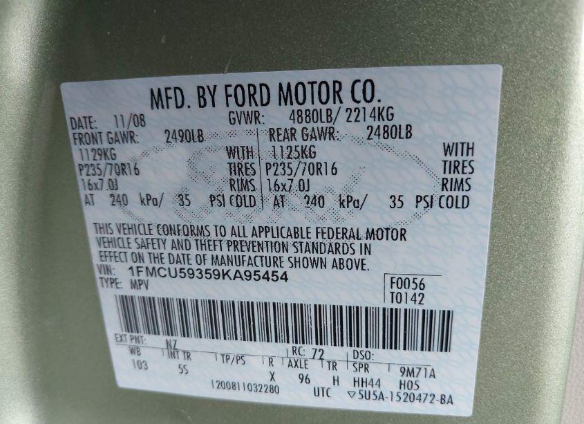 Photo 9 of 2009 Ford Escape HYBRID LIMITED (VIN 1FMCU59359KA95454)