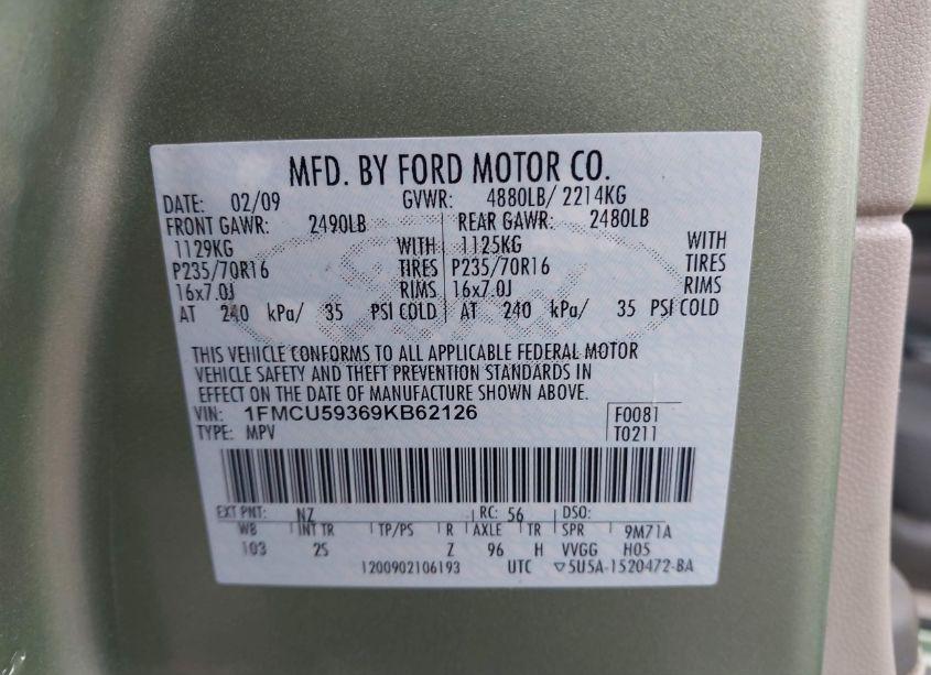 Photo 9 of 2009 Ford Escape HYBRID LIMITED (VIN 1FMCU59369KB62126)