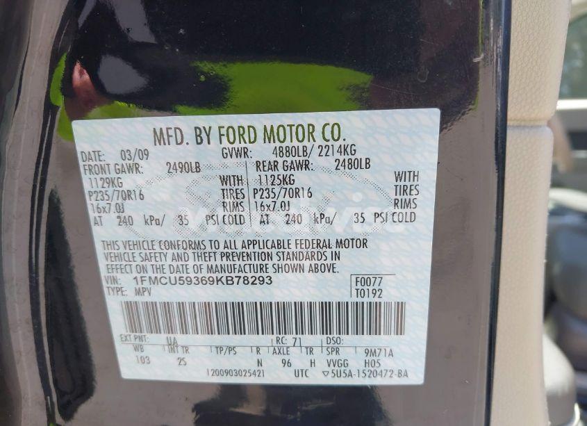 Photo 9 of 2009 Ford Escape HYBRID LIMITED (VIN 1FMCU59369KB78293)