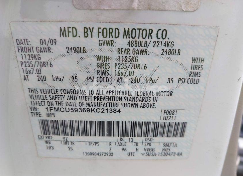 Photo 9 of 2009 Ford Escape HYBRID LIMITED (VIN 1FMCU59369KC21384)