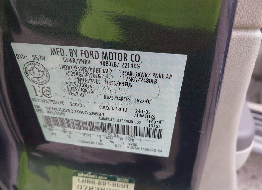 Photo 9 of 2009 Ford Escape HYBRID LIMITED (VIN 1FMCU59379KC29591)