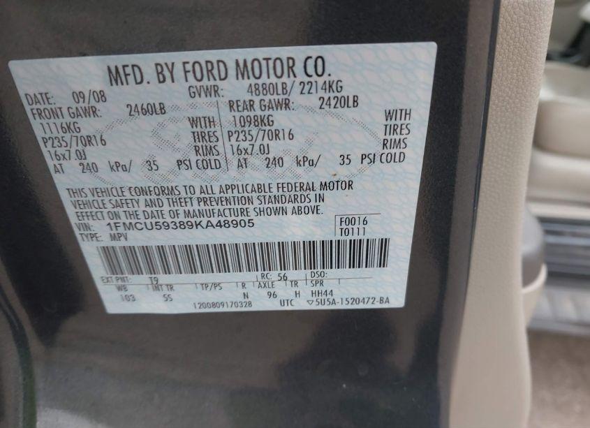 Photo 9 of 2009 Ford Escape HYBRID LIMITED (VIN 1FMCU59389KA48905)