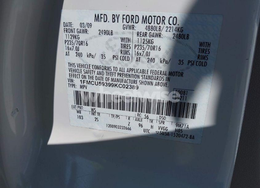 Photo 9 of 2009 Ford Escape HYBRID LIMITED (VIN 1FMCU59399KC02389)