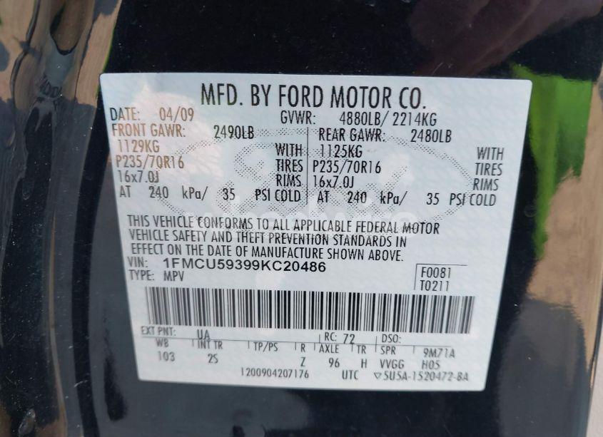 Photo 9 of 2009 Ford Escape HYBRID LIMITED (VIN 1FMCU59399KC20486)