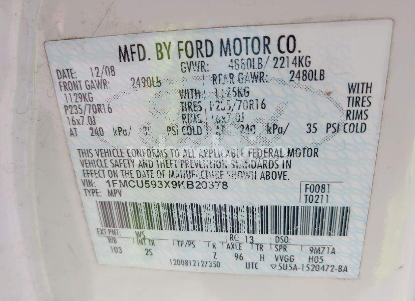 Photo 9 of 2009 Ford Escape HYBRID LIMITED (VIN 1FMCU593X9KB20378)