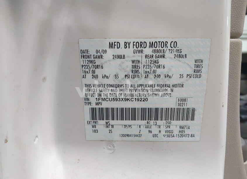 Photo 9 of 2009 Ford Escape HYBRID LIMITED (VIN 1FMCU593X9KC19220)