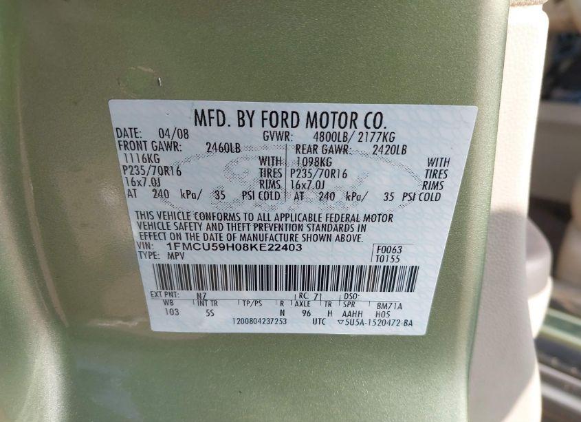 Photo 9 of 2008 Ford Escape HYBRID (VIN 1FMCU59H08KE22403)