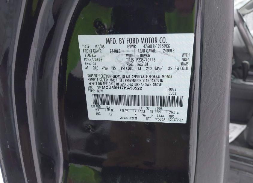 Photo 9 of 2007 Ford Escape HYBRID (VIN 1FMCU59H17KA50522)