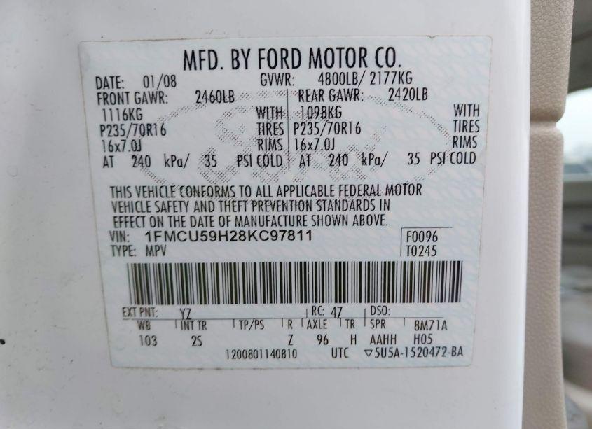 Photo 9 of 2008 Ford Escape HYBRID (VIN 1FMCU59H28KC97811)