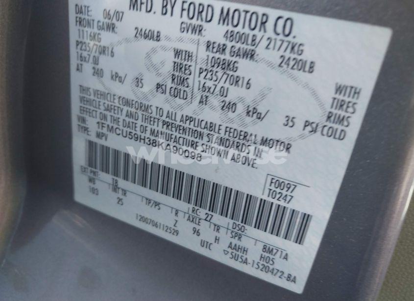 Photo 9 of 2008 Ford Escape HYBRID (VIN 1FMCU59H38KA90098)
