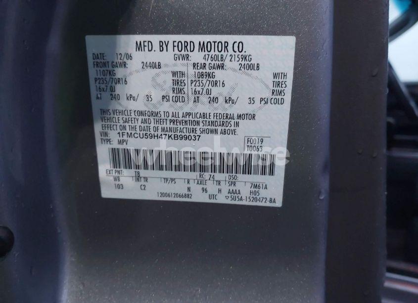 Photo 9 of 2007 Ford Escape HYBRID (VIN 1FMCU59H47KB99037)