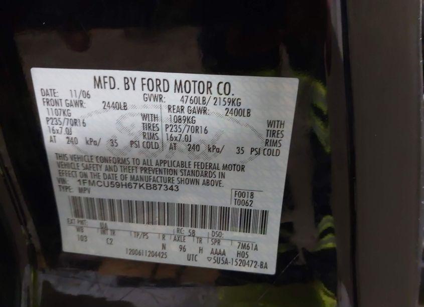 Photo 9 of 2007 Ford Escape HYBRID (VIN 1FMCU59H67KB87343)