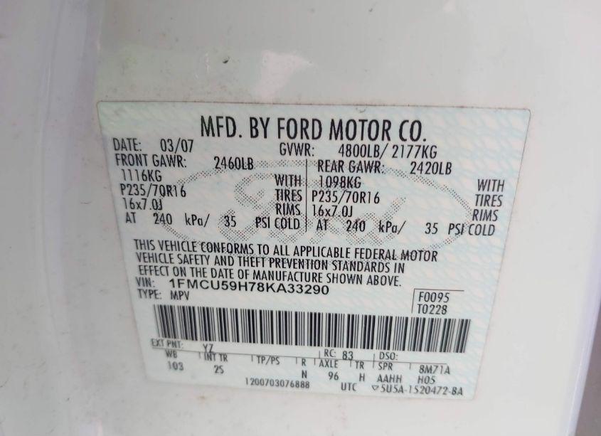 Photo 9 of 2008 Ford Escape HYBRID (VIN 1FMCU59H78KA33290)