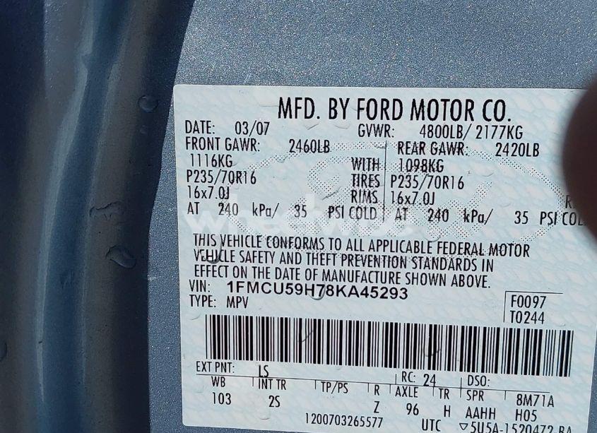 Photo 9 of 2008 Ford Escape HYBRID (VIN 1FMCU59H78KA45293)