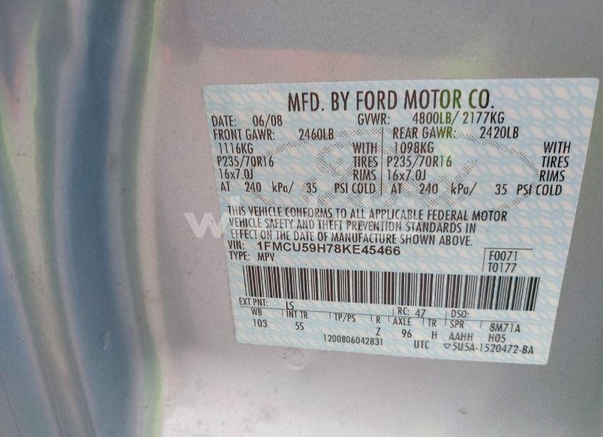 Photo 9 of 2008 Ford Escape HYBRID (VIN 1FMCU59H78KE45466)
