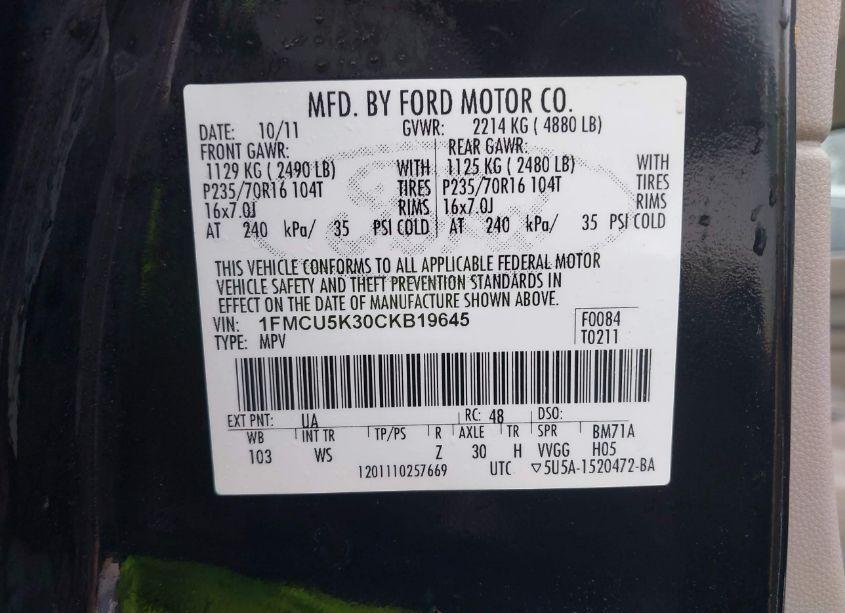 Photo 9 of 2012 Ford Escape HYBRID (VIN 1FMCU5K30CKB19645)