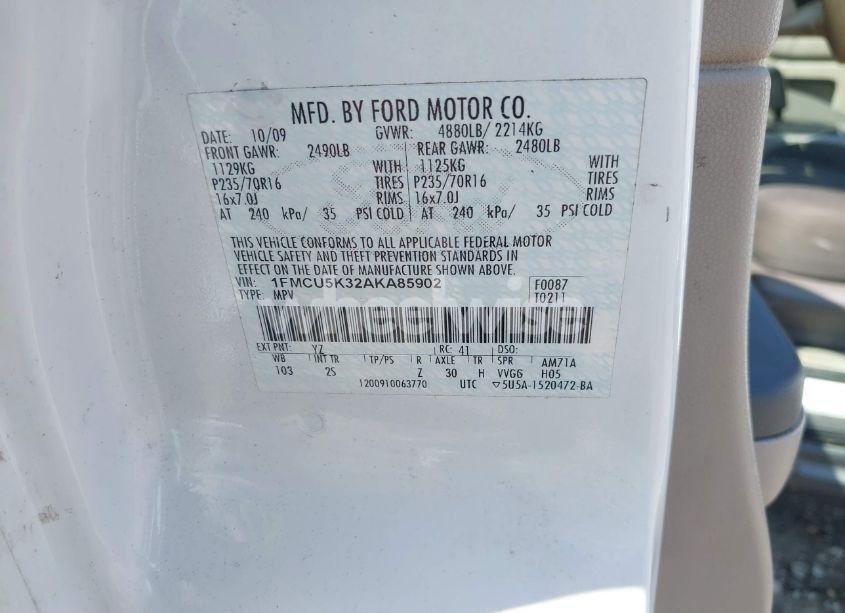 Photo 9 of 2010 Ford Escape HYBRID LIMITED (VIN 1FMCU5K32AKA85902)