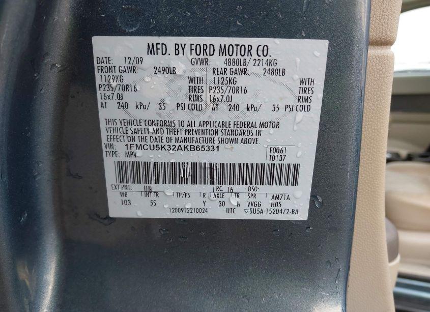 Photo 9 of 2010 Ford Escape HYBRID LIMITED (VIN 1FMCU5K32AKB65331)