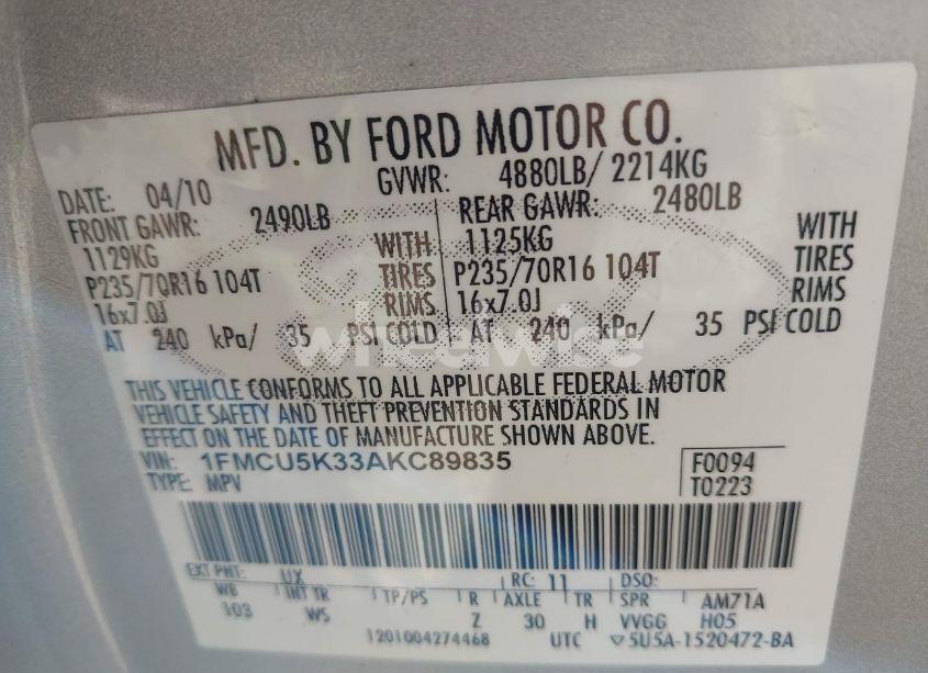 Photo 9 of 2010 Ford Escape HYBRID LIMITED (VIN 1FMCU5K33AKC89835)