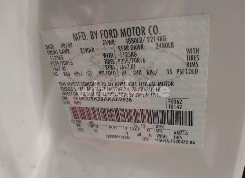 Photo 9 of 2010 Ford Escape HYBRID LIMITED (VIN 1FMCU5K39AKA62536)