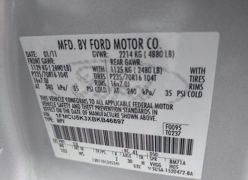 Photo 9 of 2011 Ford Escape HYBRID (VIN 1FMCU5K3XBKB46897)