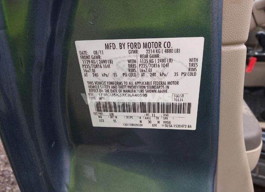 Photo 9 of 2012 Ford Escape HYBRID LIMITED (VIN 1FMCU5K3XCKA40595)