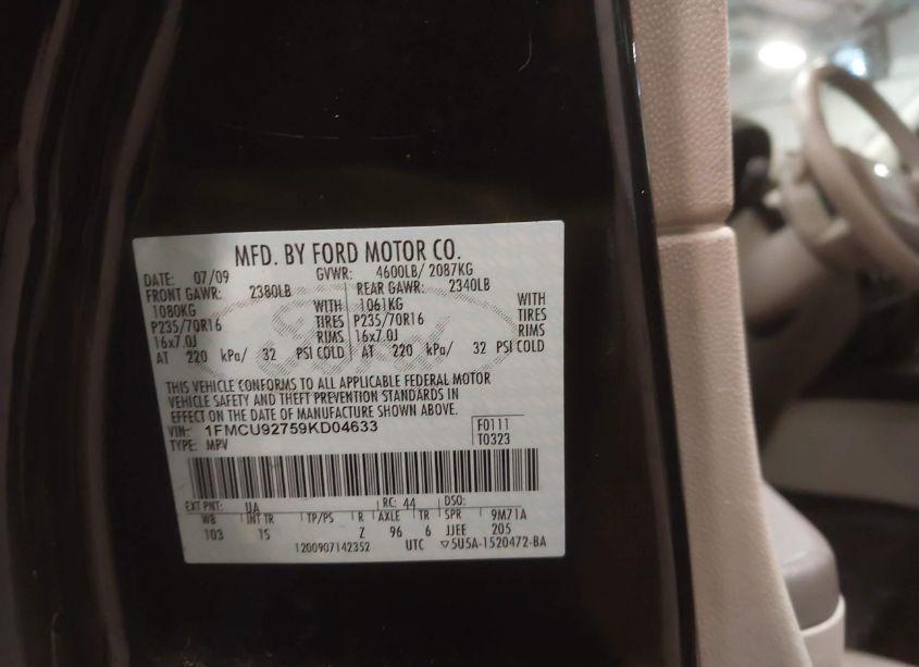 Photo 9 of 2009 Ford Escape XLS (VIN 1FMCU92759KD04633)