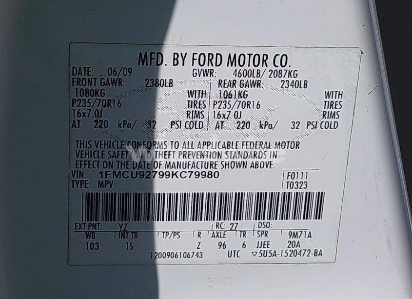 Photo 9 of 2009 Ford Escape XLS (VIN 1FMCU92799KC79980)