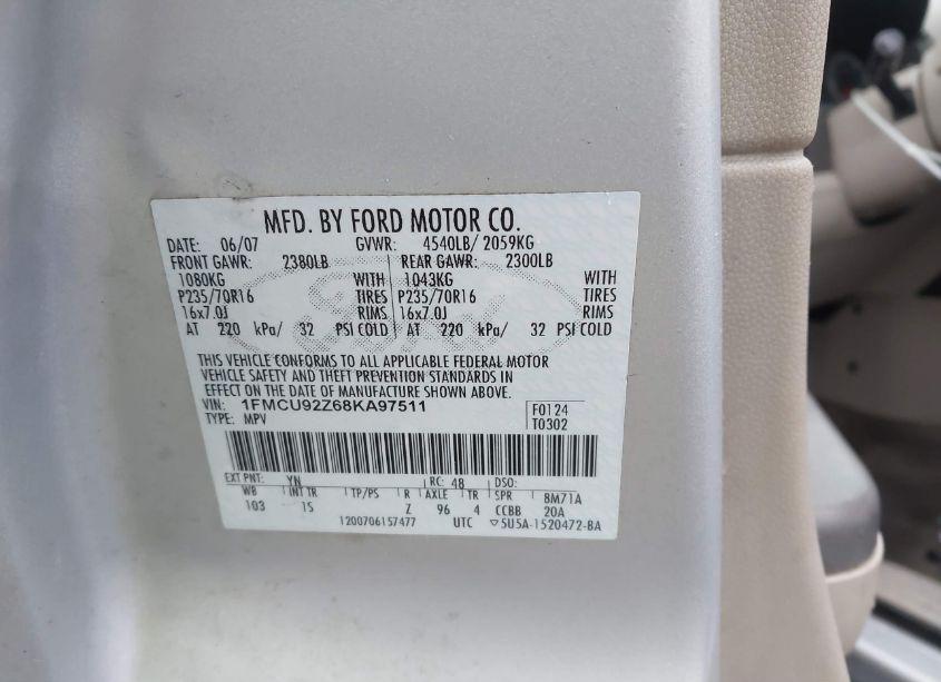 Photo 9 of 2008 Ford Escape XLS (VIN 1FMCU92Z68KA97511)