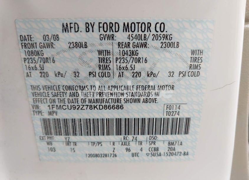 Photo 9 of 2008 Ford Escape XLS (VIN 1FMCU92Z78KD86686)