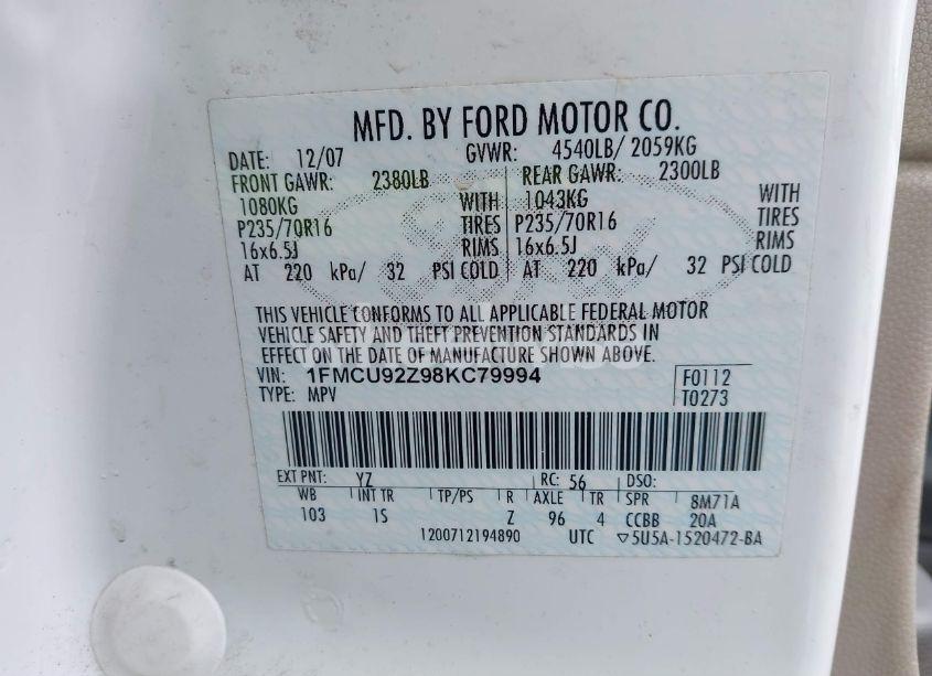 Photo 9 of 2008 Ford Escape XLS (VIN 1FMCU92Z98KC79994)