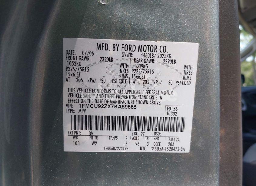 Photo 9 of 2007 Ford Escape XLS/XLS MANUAL (VIN 1FMCU92ZX7KA59665)