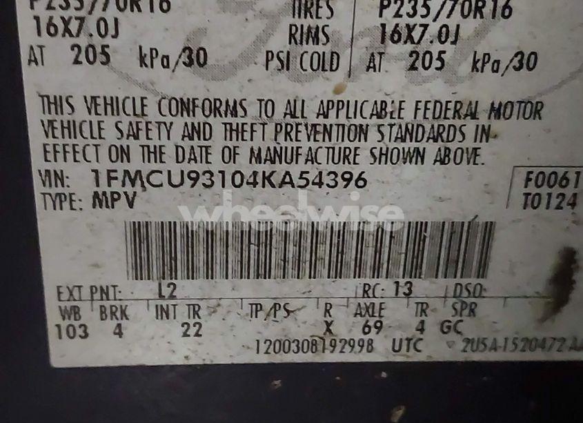 Photo 9 of 2004 Ford Escape XLT (VIN 1FMCU93104KA54396)