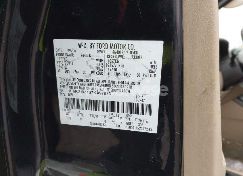 Photo 9 of 2007 Ford Escape XLT/XLT SPORT (VIN 1FMCU93107KA97933)