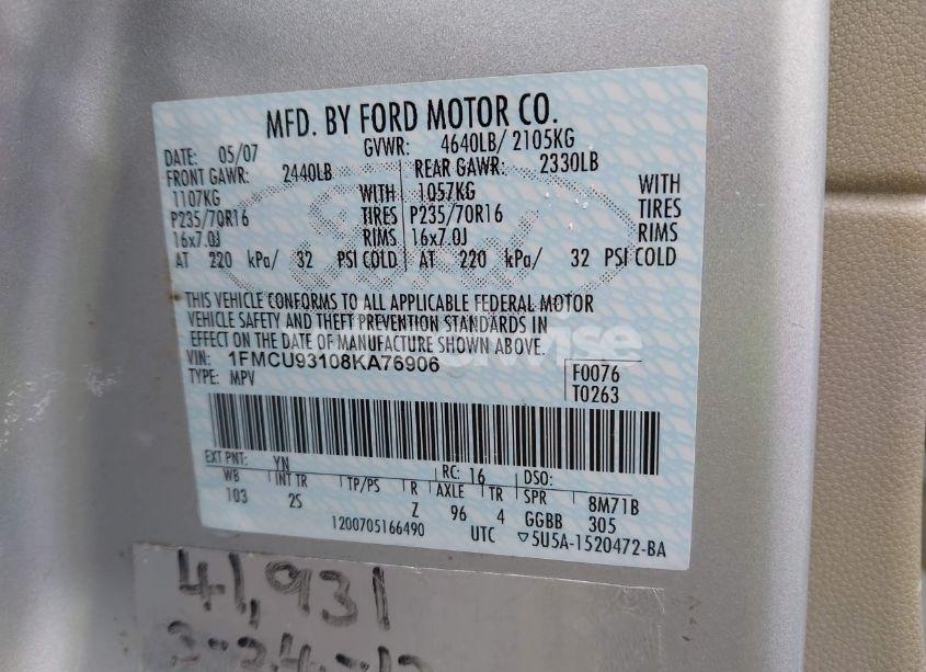 Photo 9 of 2008 Ford Escape XLT (VIN 1FMCU93108KA76906)