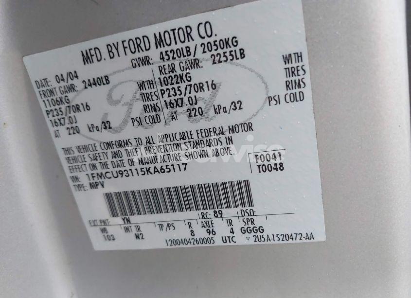 Photo 9 of 2005 Ford Escape XLT (VIN 1FMCU93115KA65117)