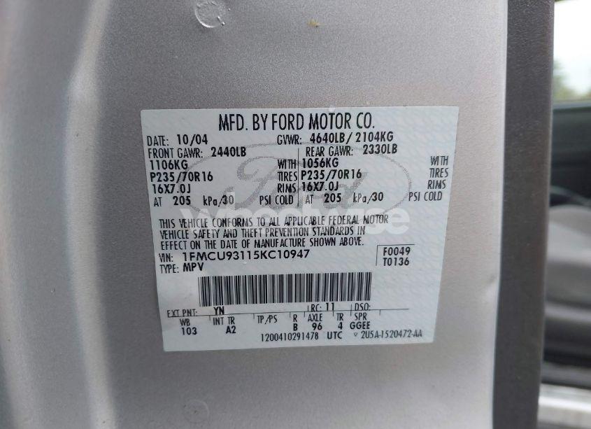 Photo 9 of 2005 Ford Escape XLT (VIN 1FMCU93115KC10947)