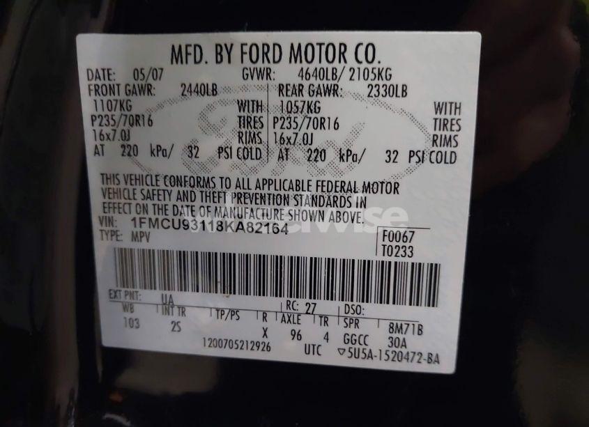 Photo 9 of 2008 Ford Escape XLT (VIN 1FMCU93118KA82164)