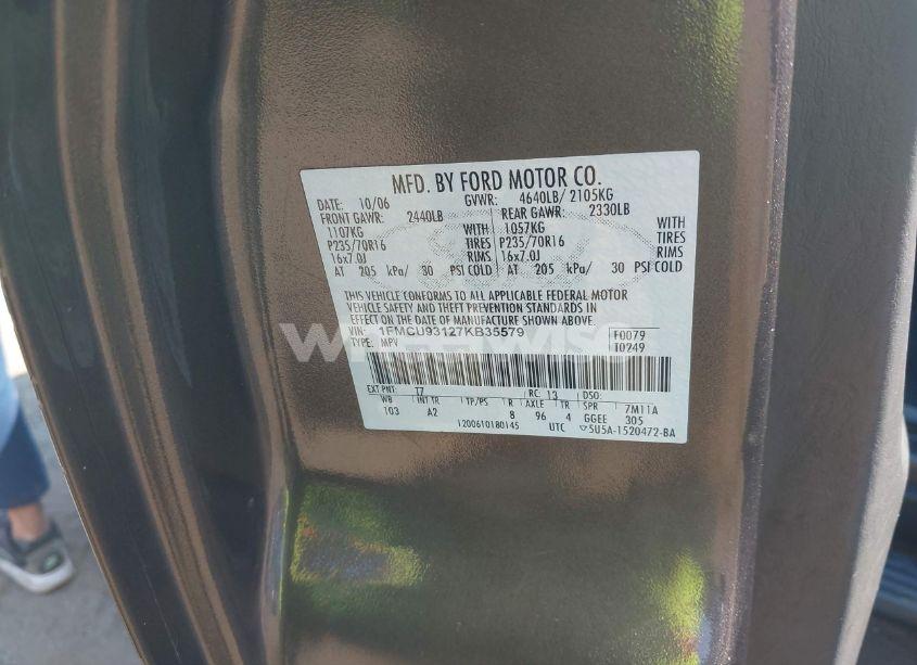 Photo 9 of 2007 Ford Escape XLT/XLT SPORT (VIN 1FMCU93127KB35579)