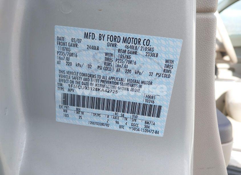 Photo 9 of 2008 Ford Escape XLT (VIN 1FMCU93128KA42725)